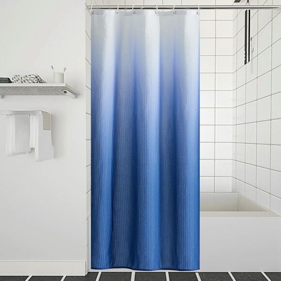 Navy Blue Ombre Stall Shower Curtain 48x72 Inch,Waffle Weave Textured Heavy Duty - Picture 1 of 1